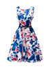 Casual Round Neck Floral And Leaf Printed Cotton Skater Dress