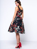 Casual Round Neck Belt Floral Printed Skater Dress