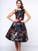 Casual Round Neck Belt Floral Printed Skater Dress