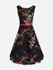 Casual Round Neck Belt Floral Printed Skater Dress