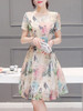 Casual Round Neck Belt Cartoon Printed Skater Dress