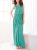Casual Solid Elastic Waist Chiffon Round Neck Maxi Dress