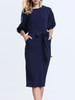Casual Round Neck Pocket Removable Tie Plain Bodycon Dress