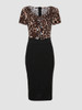 Casual Leopard V-Neck Ruffle Trim Bodycon Dress