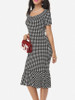 Casual Houndstooth Ruffled Hem Graceful Sweet Heart Bodycon-dress