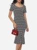 Casual Houndstooth Ruffled Hem Graceful Sweet Heart Bodycon-dress