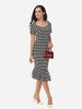 Casual Houndstooth Ruffled Hem Graceful Sweet Heart Bodycon-dress