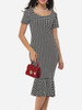 Casual Houndstooth Ruffled Hem Graceful Sweet Heart Bodycon-dress