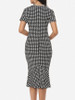 Casual Houndstooth Ruffled Hem Graceful Sweet Heart Bodycon-dress
