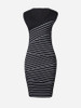 Casual V Neck Asymmetric Striped Bodycon Dress