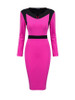 Casual Courtly Split Neck Color Block Bodycon Dress Casual Courtly Split Neck Color Block Bodycon Dress