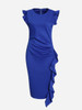 Casual Crew Neck Cascading Ruffles Plain Bodycon Dress