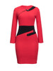 Casual Asymmetric Neckline Color Block Buttons Bodycon-dress
