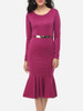 Casual Round Neck Decorative Hardware Mermaid Plain Bodycon-dres