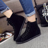Casual Pure Color Suede Heel Increasing Flat Lace Up Ankle Boots For Women