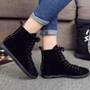 Casual Pure Color Suede Heel Increasing Flat Lace Up Ankle Boots For Women