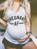 New Grey-Black Monogram Pregnant AF Pattern Deep V-neck Casual Maternity Vest
