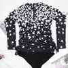 Sexy One Piece Women's Swimsuit Hot Spring Surfing Diving Long Sleeve Swimsuit Print