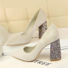 Sequined Square Heels Solid Flock Shallow Pumps