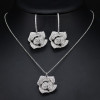 Cubic Zirconia Flower Drop Pendant Necklace And Earrings Jewelry  Set