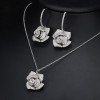 Cubic Zirconia Flower Drop Pendant Necklace And Earrings Jewelry  Set