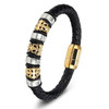 Men's Genuine Leather Stainless Steel Charm Bracelets Bangles