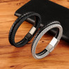 Charm Leather & Stainless Steel Stitch Combination Mens Bracelets