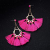 Fan Shaped Dangling Hot Pink Tassel Earrings Boho Jewelry