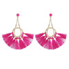 Fan Shaped Dangling Hot Pink Tassel Earrings Boho Jewelry