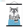Watercolor Modern Nordic Kawaii Animal Wolf A4 Framed Canvas Painting Wall Art Prints Pictures Poster Kids Room Home Decoration
