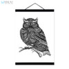 Modern Owl Black White Animals Bird Head Portrait Totem A4 Wooden Framed Canvas Painting Wall Art Print Picture Poster Home Deco