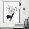Modern Black White Deer Head A4 Art Print Poster Abstract Tree Bird Animal Wall Canvas Picture Home Decor Painting No Frame Gift