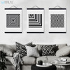 Black White Minimalist Geometric Wooden Framed Canvas Paintings Modern Nordic Home Decor Wall Art Print Pictures Poster Scroll