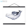 Watercolor Sea Animal Whale Mother Child Wooden Framed Painting And Print Nordic Scroll Wall Art Pictures Decor Canvas Poster
