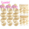 Luvin 613 Blonde Body Wave Brazilian Hair Weave Human Hair Bundles With Closure 3 Bundles Remy Hair and 1PC Lace Frontal Closure Luvin 613 Blonde Body Wave Brazilian Hair Weave Human Hair Bundles With Closure 3 Bundles Remy Hair and 1PC Lace Frontal Closure