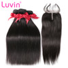 Luvin Brazilian Hair Weave 3 4 Bundles With Closure Straight 100% Virgin Human Hair 4x4 Lace Closure Bleached Knots
