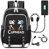 Teenager girl boys Cuphead Mugman USB Charge Backpack