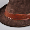 Men Genuine Leather Suede Cow Skin Nubuck Brown Fedoras Hats
