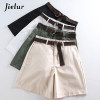 All-match 4 Solid Color Sashes Casual Women Shorts A-line High Waist Slim Summer Shorts Feminino Chic S-XXL