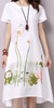 Saiqigui Summer Dress Plus Size Short Sleeve White Women Dress Casual Cotton Linen Dress Lotus Printing O-Neck Vestidos de Festa