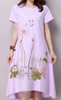 Saiqigui Summer Dress Plus Size Short Sleeve White Women Dress Casual Cotton Linen Dress Lotus Printing O-Neck Vestidos de Festa
