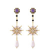 Purple Crystal Simulated Pearl Teardrop Flower Dangle Earrings