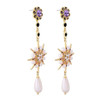 Purple Crystal Simulated Pearl Teardrop Flower Dangle Earrings