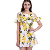 Singwing Fashion Women Off shoulder Lemon Print Dress Above Knee Mini O-neck Dress Summer Women's Dresses