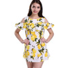 Singwing Fashion Women Off shoulder Lemon Print Dress Above Knee Mini O-neck Dress Summer Women's Dresses