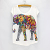 New fashion Flower Elephant printed t shirts women summer dresses  novelty design casual top tees for girls