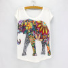 New fashion Flower Elephant printed t shirts women summer dresses  novelty design casual top tees for girls