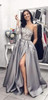 Grey Satin One Shoulder Applique Long Sleeve Prom Dresses  ,PD00144