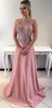 Dusty Rose Beading Rhinestone Open Back Prom Dresses,PD00211
