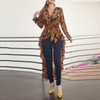 Printed Long Sleeve Women Casual Ruffles Blouse Top